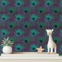 Elegant Purple Glitter Peacock Feathers Chic