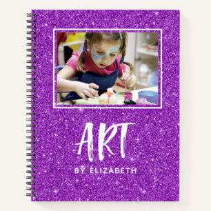 Elegant Purple Glitter Photo Sketchbook With Name Notebook