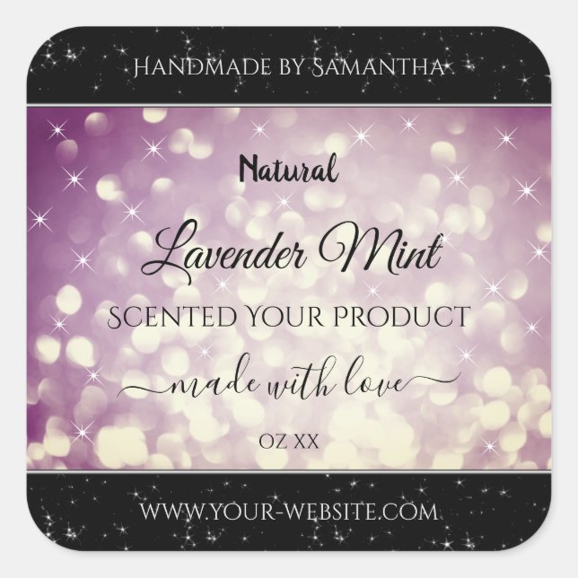 Elegant Purple Glitter Product Packaging Labels (Front)