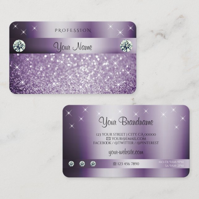 Elegant Purple Glitter Sparkling Stars Diamonds Business Card (Front/Back)