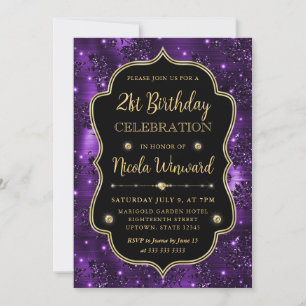 Elegant Purple Glitter Vintage Frame Birthday Invitation