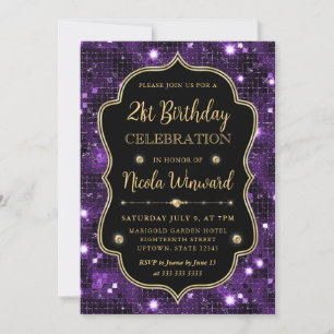 Elegant Purple Glitter Vintage Frame Birthday Invitation