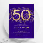 Elegant Purple Gold 50th Birthday Invitation<br><div class="desc">Elegant purple gold 50th birthday party invitation. Customizable modern feminine design featuring roses botanical accents and faux glitter gold. Simple floral invite card perfect for a stylish female bday celebration. Personalize with your own details. Printed Zazzle invitations or instant download digital printable template.</div>