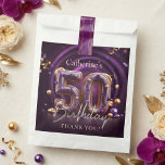 Elegant Purple Gold 50th Birthday Party Thank You Favour Bag<br><div class="desc">Elevate your milestone celebration with these elegant purple and gold 50th birthday party favor bags. Featuring a luxurious 3D typography design adorned with shimmering gold accents, pearls, and deep amethyst purple swirls, these glamorous gift bags are perfect for packaging sweet treats, candies, or small mementos for your guests. The chic...</div>