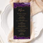 Elegant Purple Gold Agate Dark Wedding Menu<br><div class="desc">This elegant,  modern wedding menu features top and bottom borders of purple watercolor agate trimmed with gold faux glitter. The text appears in elegant gold-coloured handwriting,  italic and copperplate fonts on a slate black background. The agate design is repeated on the reverse.</div>