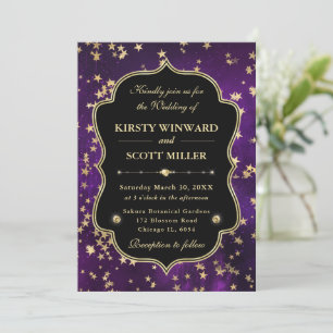 Elegant Purple & Gold Celestial Starry Wedding Invitation