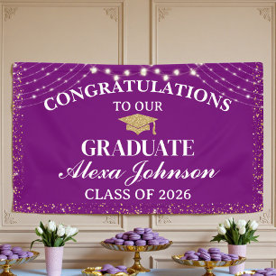 Elegant Purple & Gold Class Of 2026 Graduation Banner
