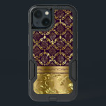 Elegant Purple & Gold Dalasks Metallic Texture<br><div class="desc">Elegant purple and gold floral lace damasks pattern with metallic texture print accent.
Customizable monogram.</div>