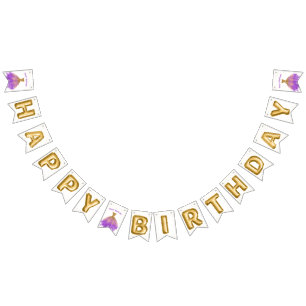 Elegant Purple Gold Dress Birthday Bunting Flags