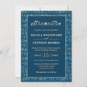 Elegant Purple & Gold Egyptian Hieroglyph Wedding Invitation