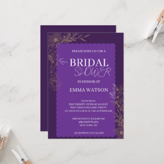 Elegant Purple Gold Floral Bridal Shower Invitation
