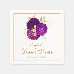 Elegant Purple Gold Floral Bridal Shower Napkin
