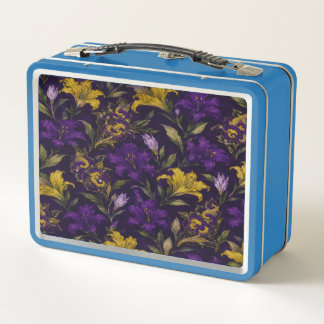 Elegant Purple Gold Floral Metal Lunchbox