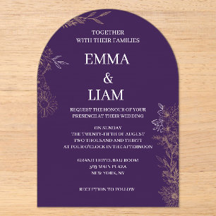 Elegant Purple Gold Floral Paper Napkins Acrylic Invitations