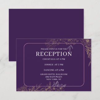 Elegant Purple Gold Floral Reception Enclosure Card