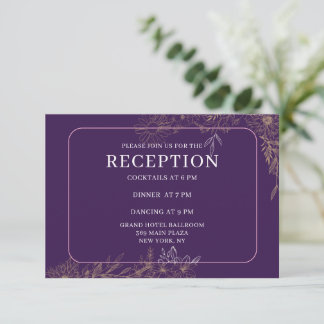 Elegant Purple Gold Floral Reception Enclosure Card