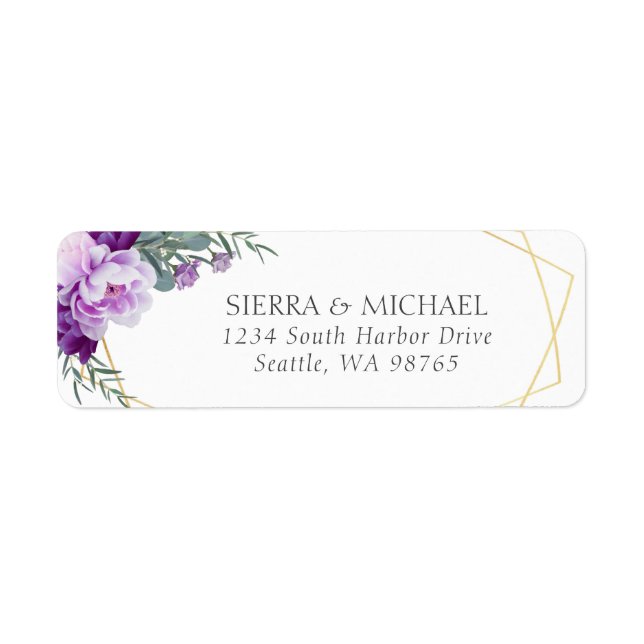 Elegant Purple & Gold Floral Return Address (Front)