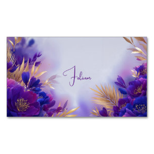 Elegant Purple Gold Floral Watercolor Magnetic Business Card
