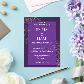 Elegant Purple Gold Floral Wedding Invitation