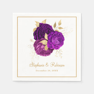 Elegant Purple Gold Floral Wedding Paper Napkin
