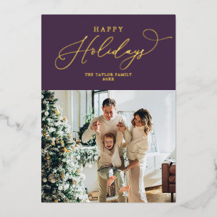 Elegant Purple Gold Foil Happy Holidays Christmas Holiday Card