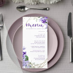 Elegant Purple Gold Geometric Flowers Wedding  Menu<br><div class="desc">Elegant rich purple gold geometric floral design for your wedding menu. Features delicate purple flowers in gold geometric frame. The golden hearts and stars confetti on the top left and bottom right adds a touch of romance and elegance. Personalize it with your own details. For further customization, feel free to...</div>