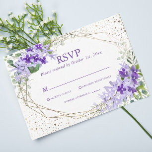 Elegant Purple Gold Geometric Flowers Wedding RSVP Card