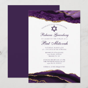 Elegant Purple Gold Glam Bat Mitzvah Party Invitation