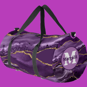Elegant Purple Gold Glitter Agate Large Duffel Bag