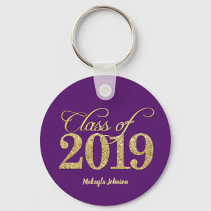 Elegant Purple & Gold Glitter Class of 2019 Keychain