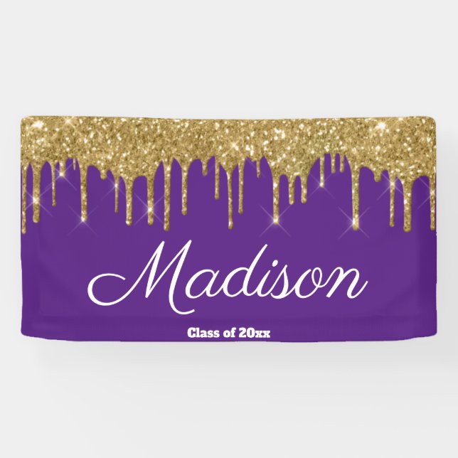 Elegant Purple Gold Graduation Party Class of 2025 Banner (Horizontal)