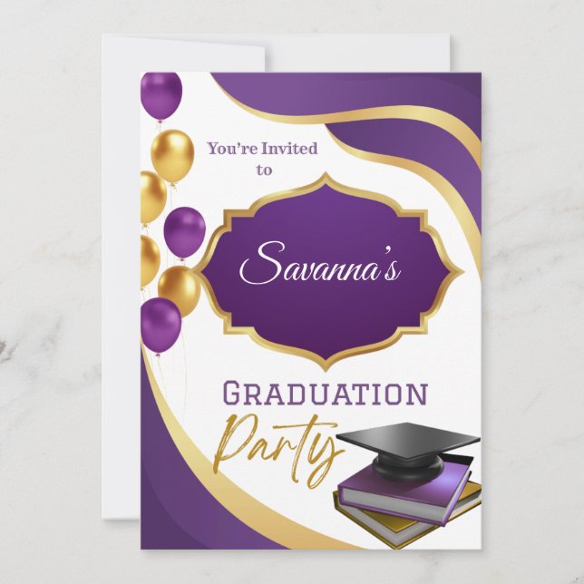 Elegant Purple & Gold Graduation Party Invitation  (Front)