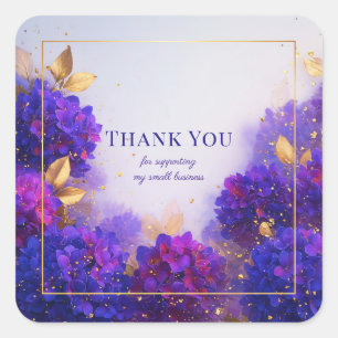 Elegant Purple Gold Hydrangea Floral Sparkle Square Sticker