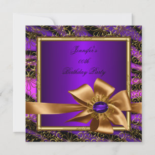 Elegant Purple Gold Jewel image Birthday Party Invitation