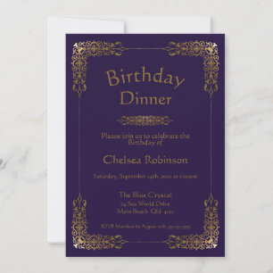 Elegant Purple Gold Lace Birthday Dinner Invite