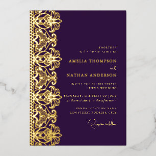 Elegant Purple Gold Lace Wedding  Foil