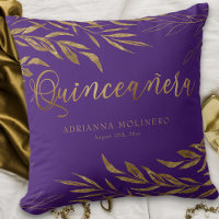 Elegant Purple Gold Leaf Personalized Quinceanera