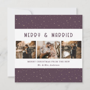 Elegant Purple Gold Merry and Married Christmas Holiday Card