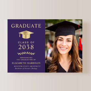 Elegant Purple Gold Photo College Graduation Announcement