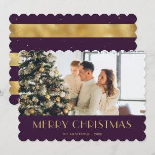 Elegant Purple Gold Photo Merry Christmas Card
