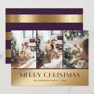 Elegant Purple Gold Photo Merry Christmas Card