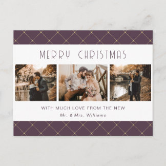 Elegant Purple Gold Photo Newlywed Holiday Postcard