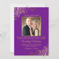 Elegant Purple & Gold Photo & QR Code Wedding