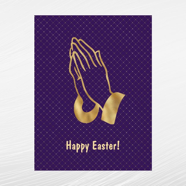 Elegant Purple Gold Praying Hands Easter Holiday Postcard (Creator Uploaded)