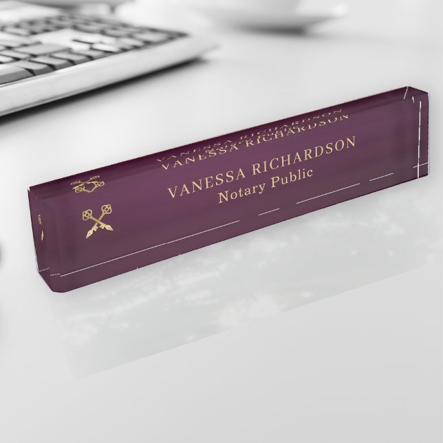 Elegant Purple Gold Professional Pen Logo Notary  Nameplate (Creator Uploaded)