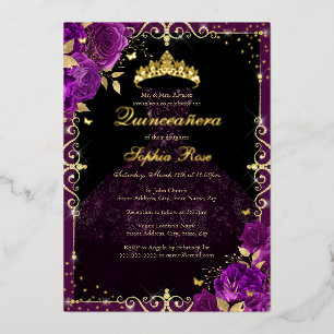 Elegant Purple Gold Rose Dress Quinceanera
