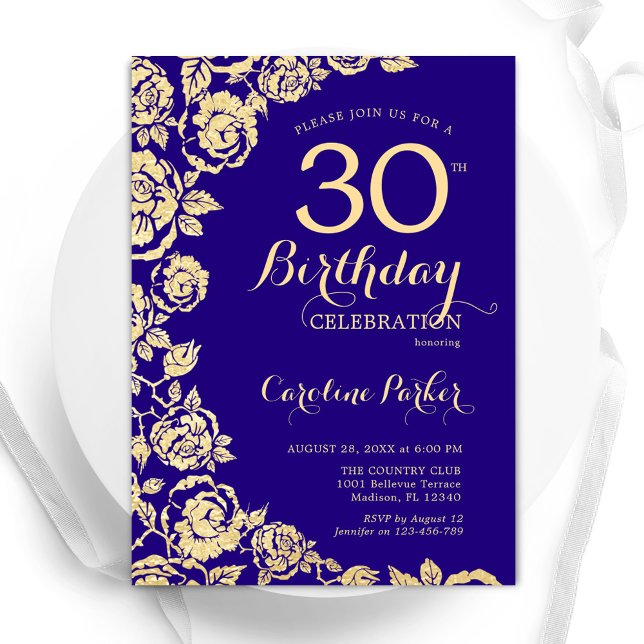 Elegant Purple Gold Roses 30th Birthday Invitation (Creator Uploaded)