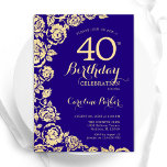 Elegant Purple Gold Roses 40th Birthday Invitation<br><div class="desc">Purple Gold Floral 40th Birthday Party Invitation. Elegant design featuring roses,  faux gold foil and typography script font. Trendy invite card perfect for a stylish female bday celebration. Can be customized to any age. Printed Zazzle invitations or instant download digital printable template.</div>