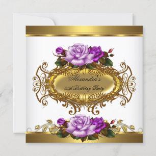 Elegant Purple Gold Roses Elite Birthday Party Invitation