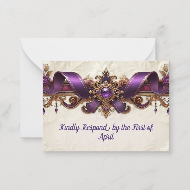 Elegant Purple & Gold RSVP Card (Front)